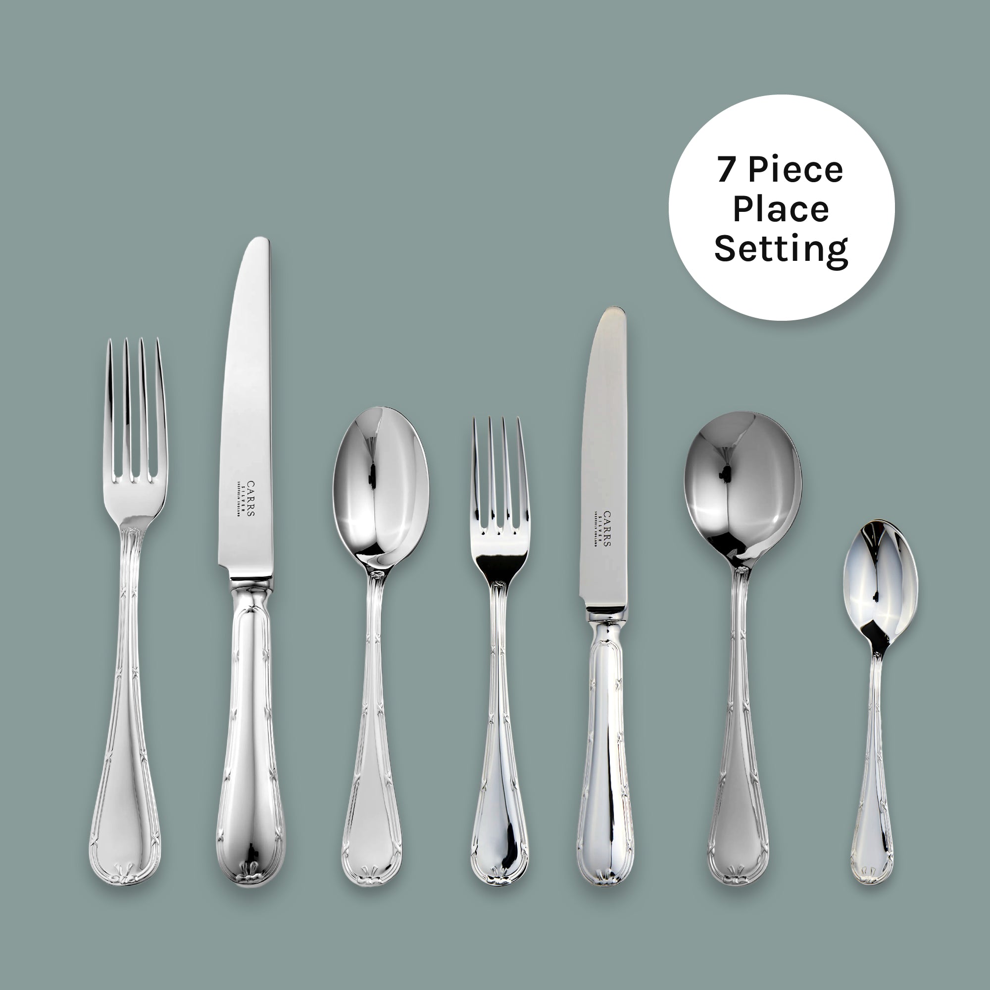 English Reed Ribbon 7 Piece Place Setting Carrs Silver