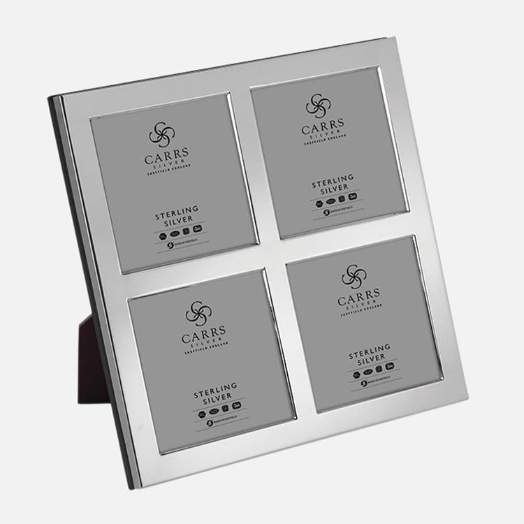 Quadruple Aperture Sterling Silver Photo Frame With Wood