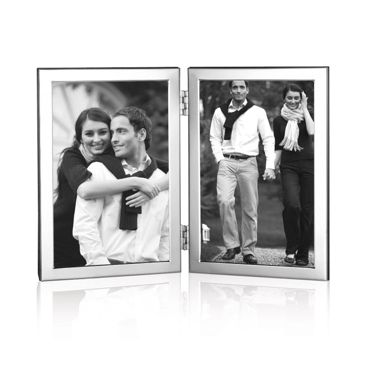 Double Sterling Silver Photo Frame Modern Design With Wood Back