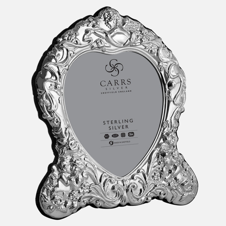 Traditional Heart Photo Frame Grey Velvet Back Sterling Silver