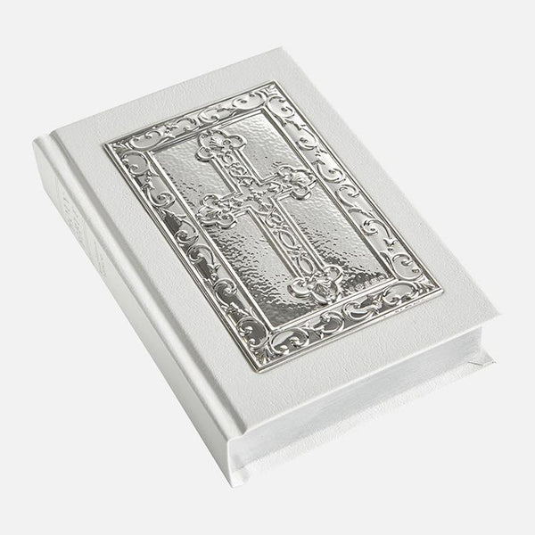 White Holy Bible Ornate Cross Sterling Silver