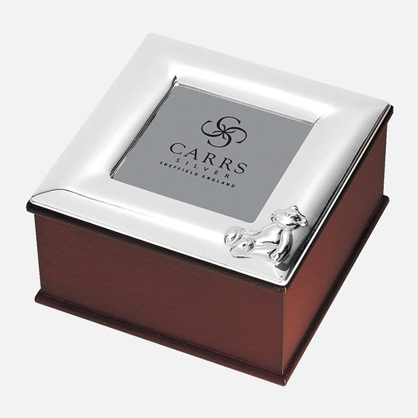 Wooden Keepsake Box With Photo Frame Lid 2x2 Sterling Silver